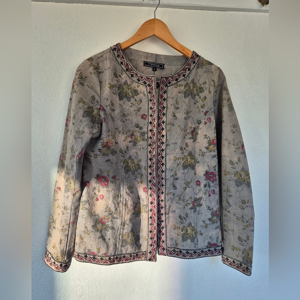 100% Cotton Floral Jacket With Embroidery By Minkas Womens Small - Picture 2 of 8